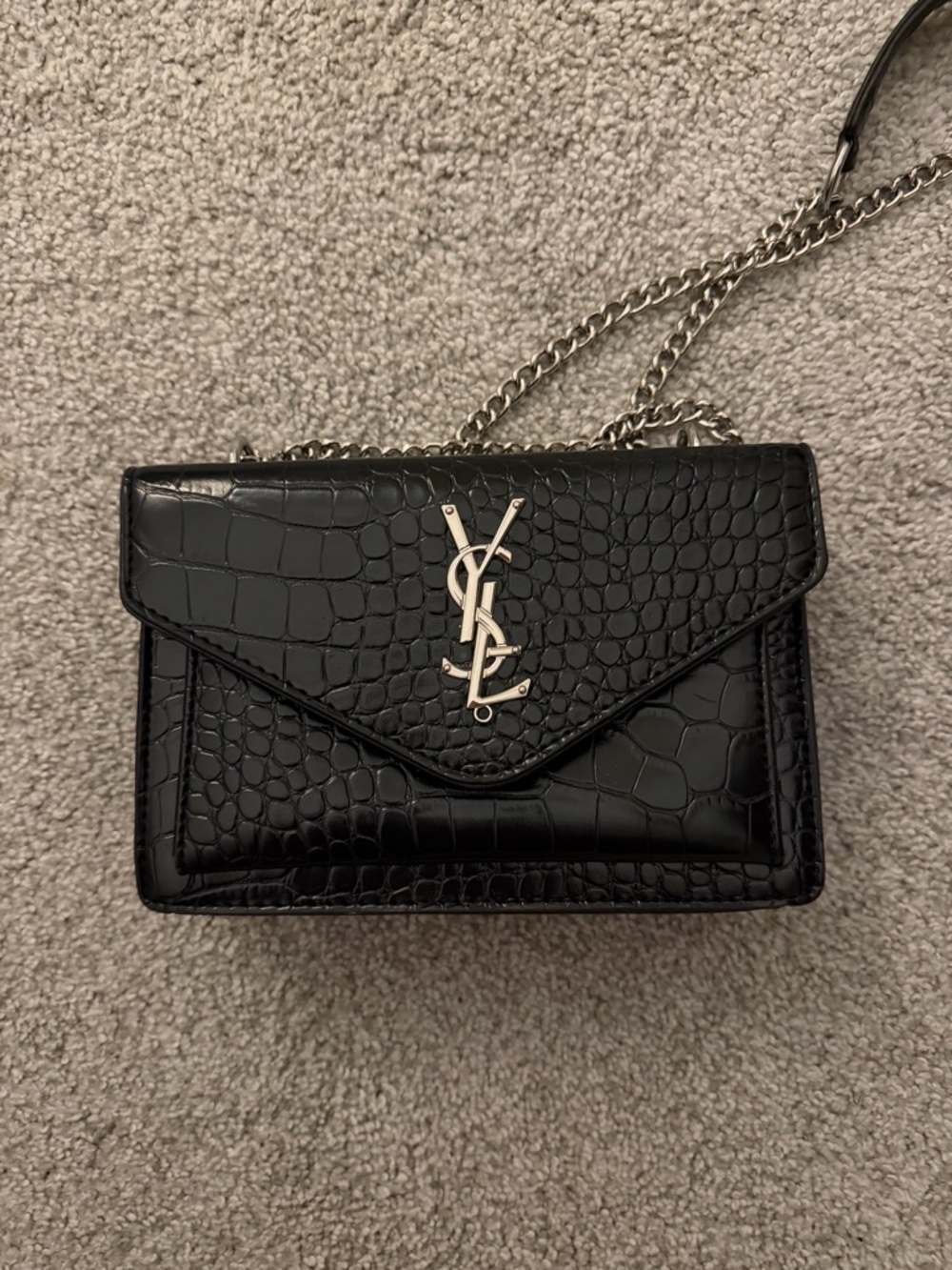 Saint Laurent Black Croc-Embossed Leather Chain Crossbody - Picture 5 of 5